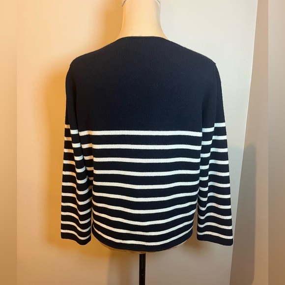 Freego Paris Designer Cashmere  Black and White Striped Crew Neck Sweater, Med - Picture 3 of 8